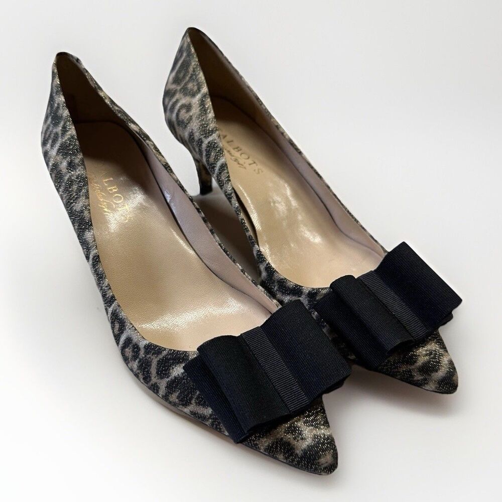 Vintage Talbots Leopard Print Bow Heels Women’s 6.5 AA Leather Sole Kitten Pumps